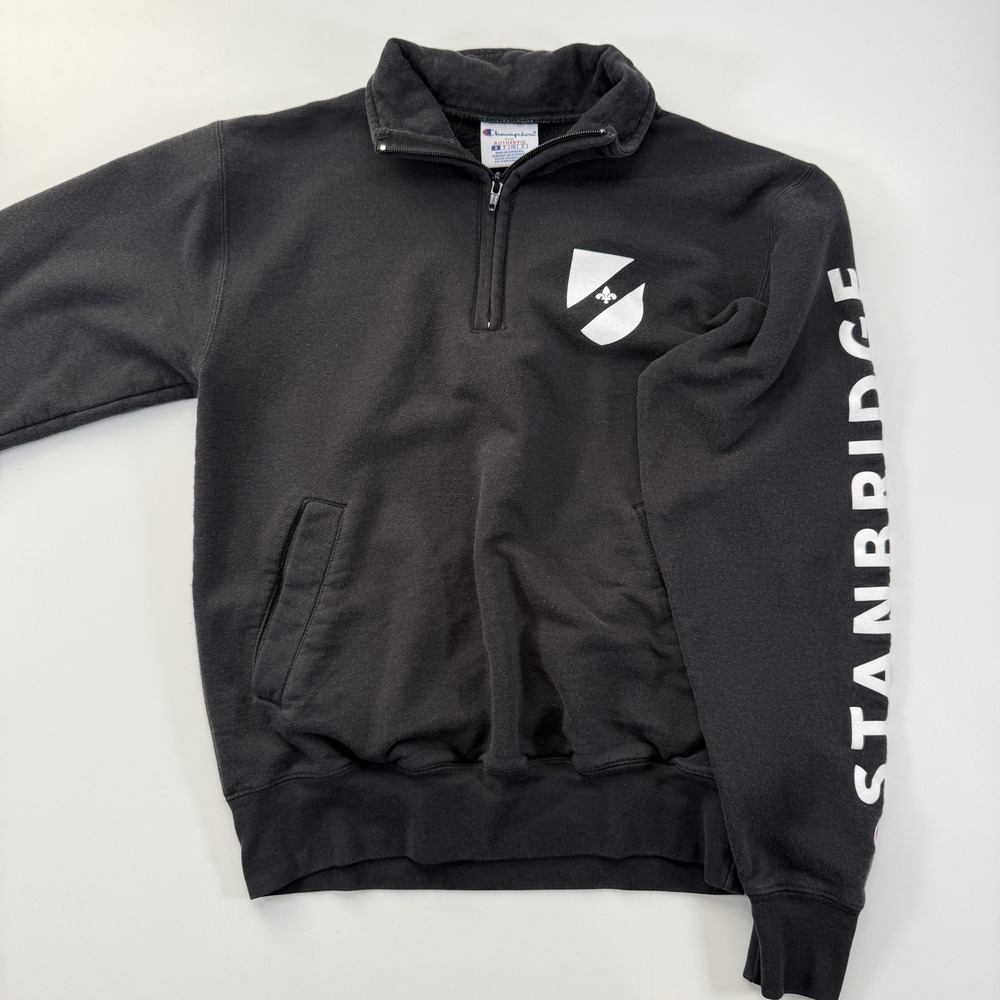 Stanbridge University Champion 1/4 Zip Pullover Sweatshirt Adult Small Black‎